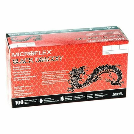 ANSELL Black Dragon Powder Free Black Latex Exam Gloves - Medium, 100PK BD-1002-PF